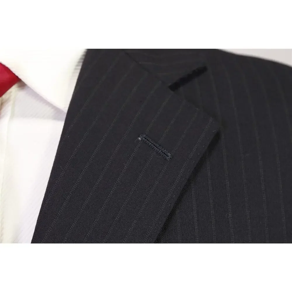 J Press Black Striped 3/2 Roll Lapel Wool Suit 34S